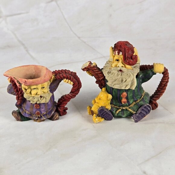 Resin Miniature Christmas Themed Tea Set Santa and Elves Lots of Details - Picture 3 of 9